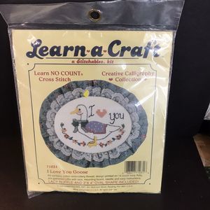 Learn a Craft Cross Stitch "I love You Goose" KIt #71031 Stitchables VTG 1990